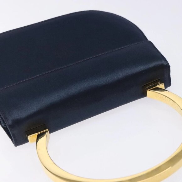Salvatore Ferragamo Gancini Hand Bag Satin Navy Gold Auth 134768 - Picture 8 of 16